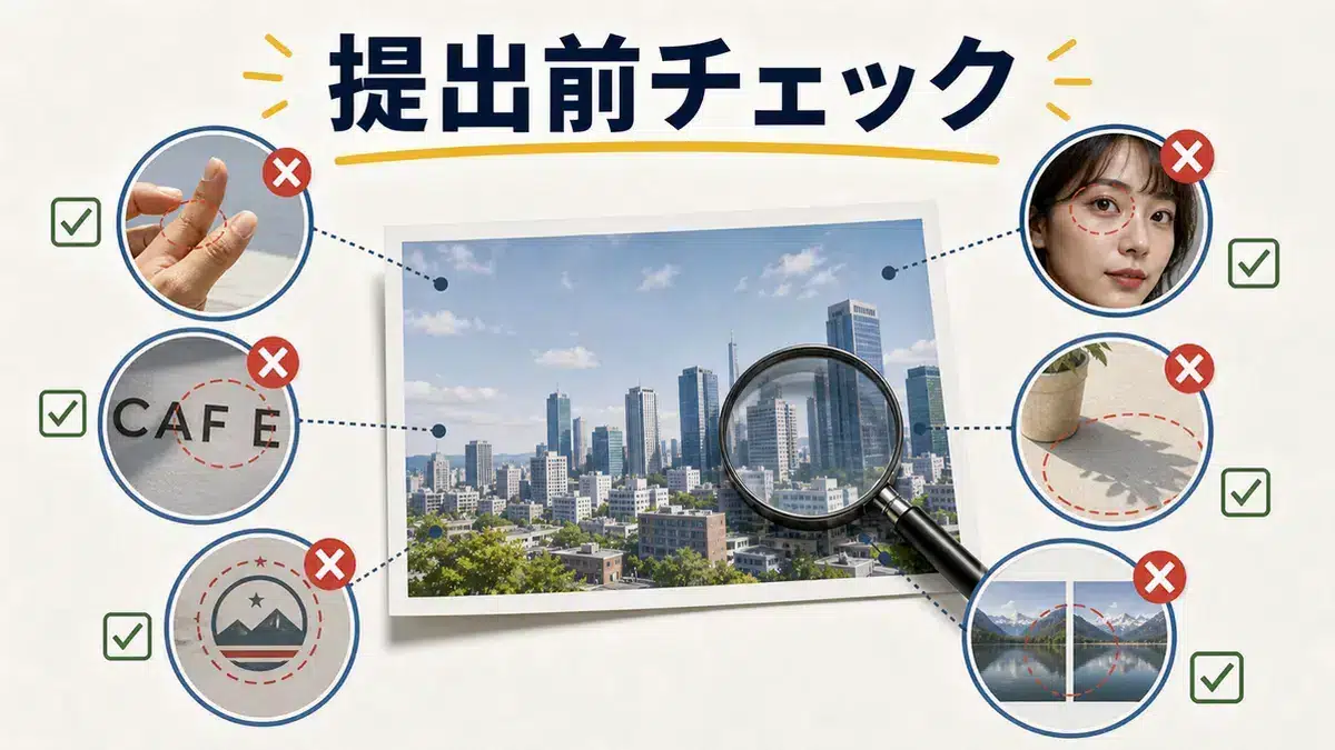 AI画像を提出前にチェックするポイントを表す図解