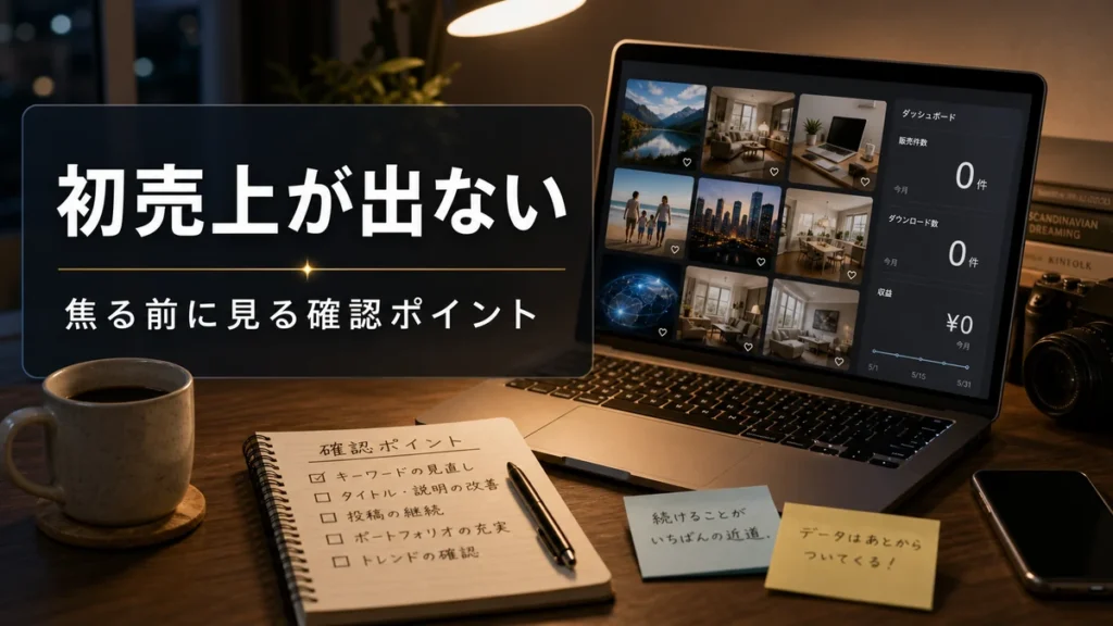 初売上を待つクリエイターの机のアイキャッチ