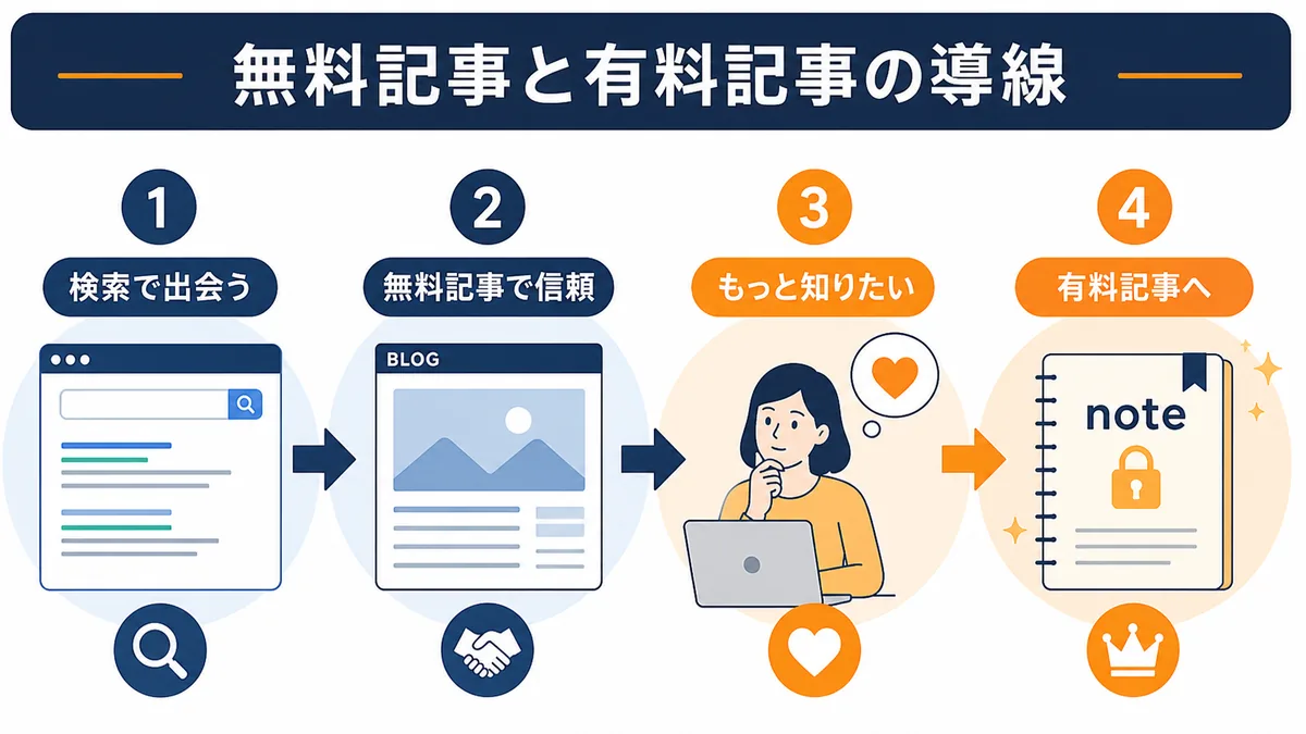 無料記事から有料noteへ自然につなぐ導線の図解