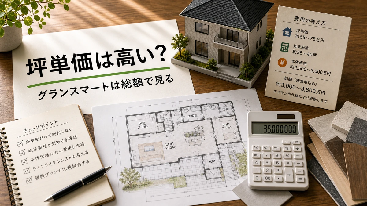 グランスマートの坪単価と総額を考えるための家計ノートと間取り図