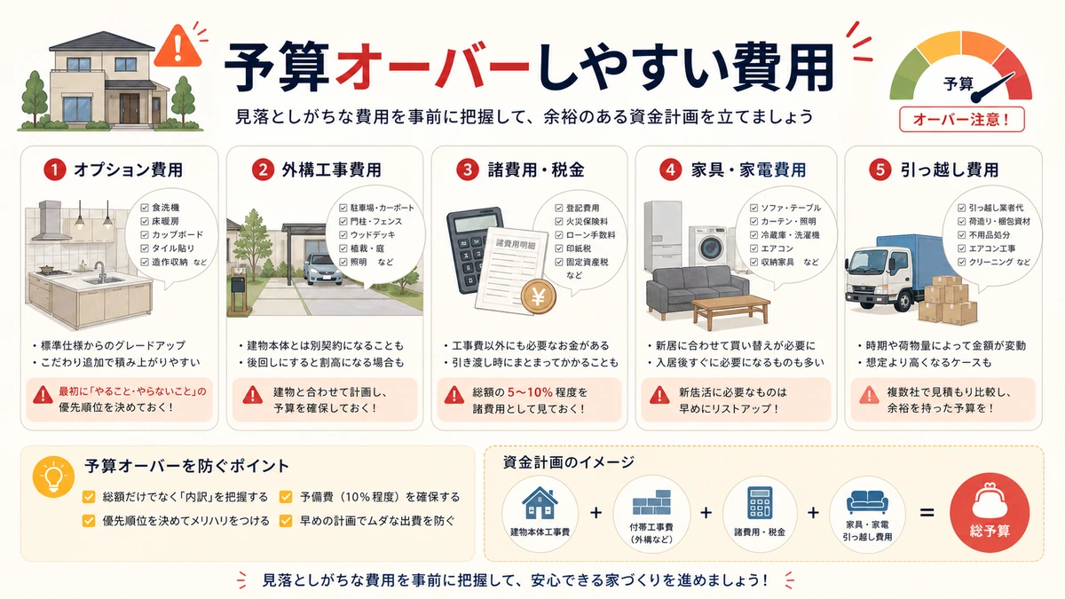 予算オーバーしやすい費用項目をまとめた図解