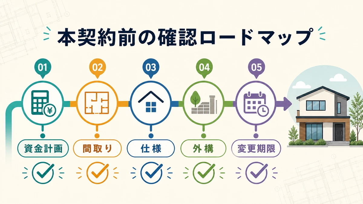本契約前に確認したい資金計画・間取り・仕様・外構・変更期限のロードマップ