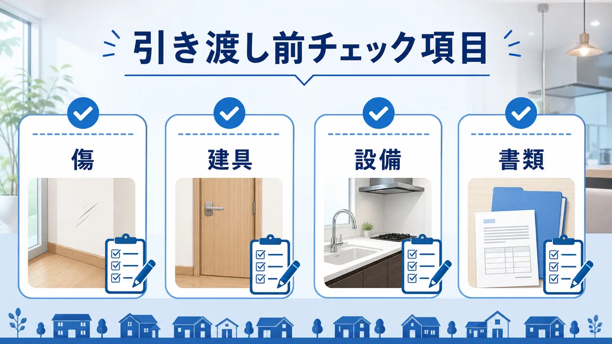 引き渡し前に傷・建具・設備・書類を確認する図解