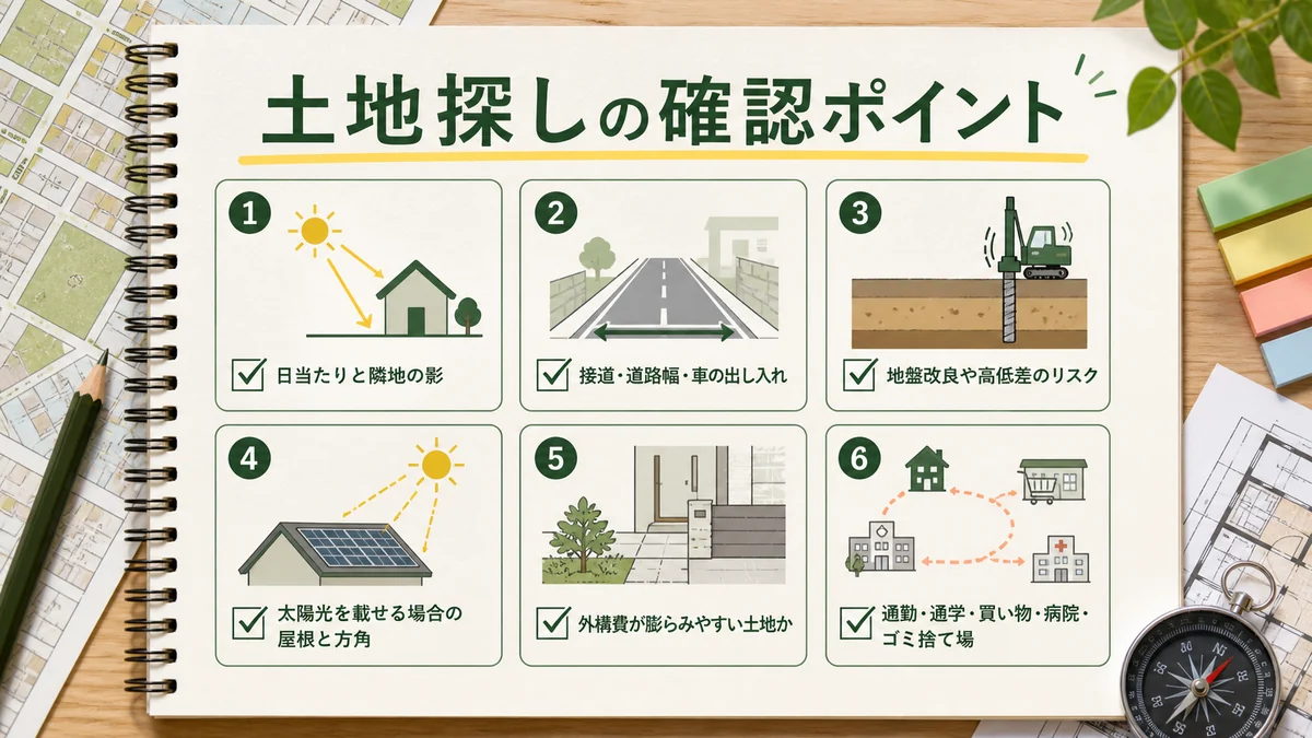 一条工務店の土地探しで日当たり接道地盤外構を確認するチェックリスト