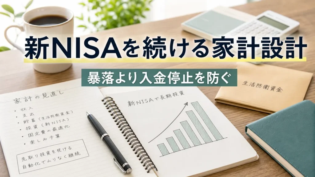 新NISAを続けるために家計設計を考えるノートと積立グラフ