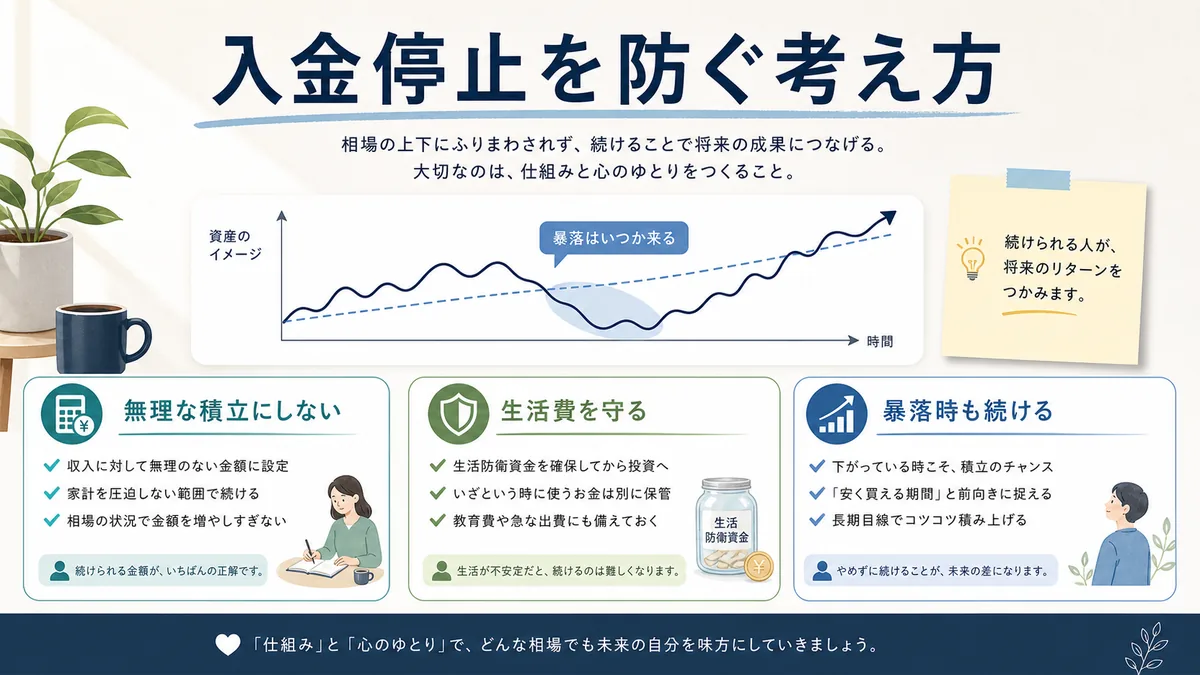 暴落より入金停止を防ぐ考え方を示す図解