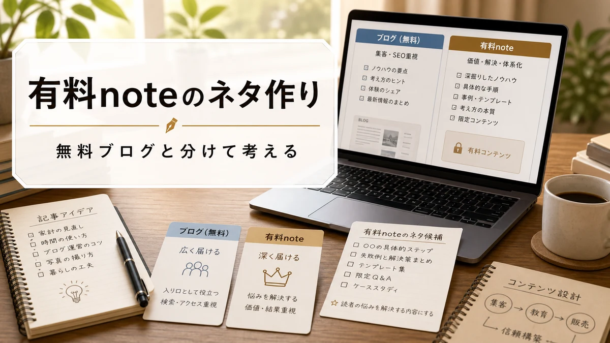 ブログとnoteの役割を整理するデスクのアイキャッチ