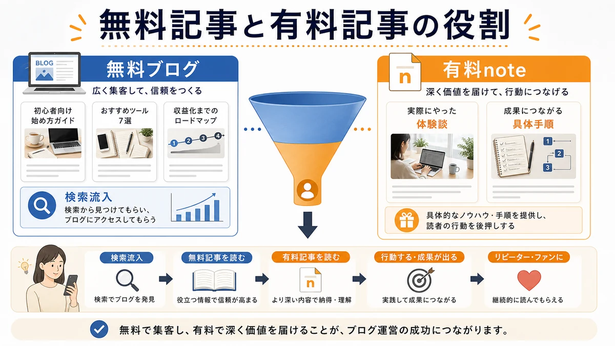 無料記事と有料記事の役割分担図