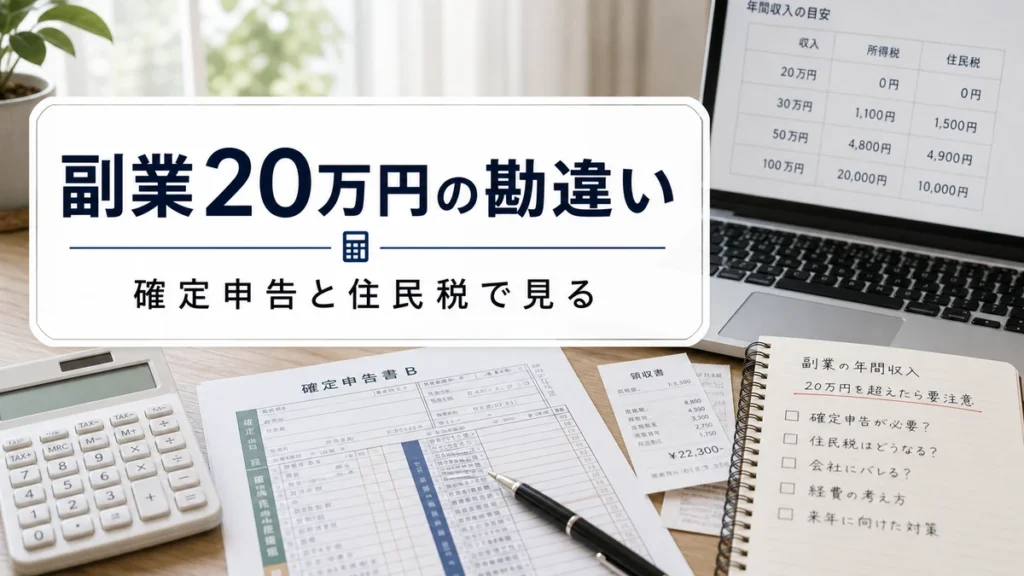 副業収入と税金メモを整理する机のアイキャッチ