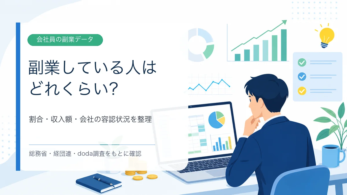 副業している人の割合や副業収入をデータで確認するイメージ