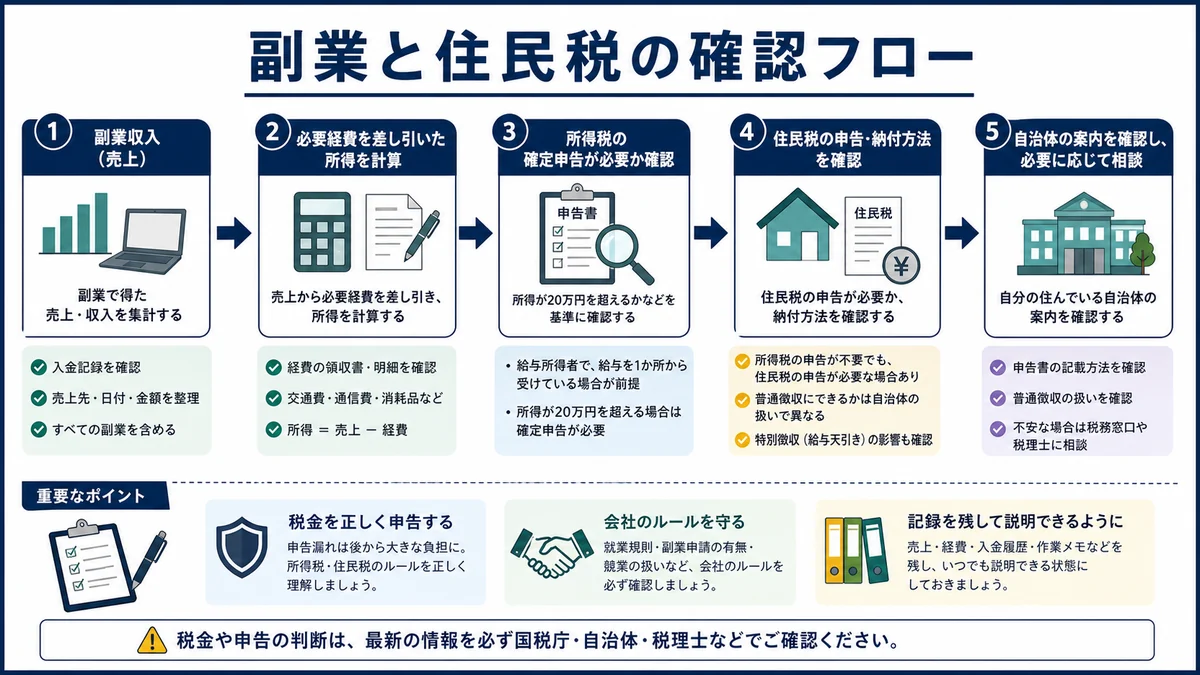 副業住民税で確認する所得税確定申告住民税申告普通徴収の流れ