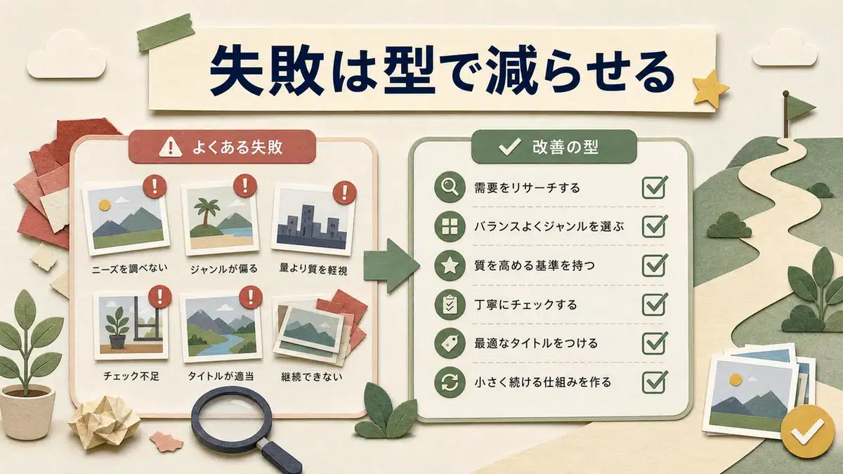 AIストックフォトの失敗を作業の型で減らすことを表す画像