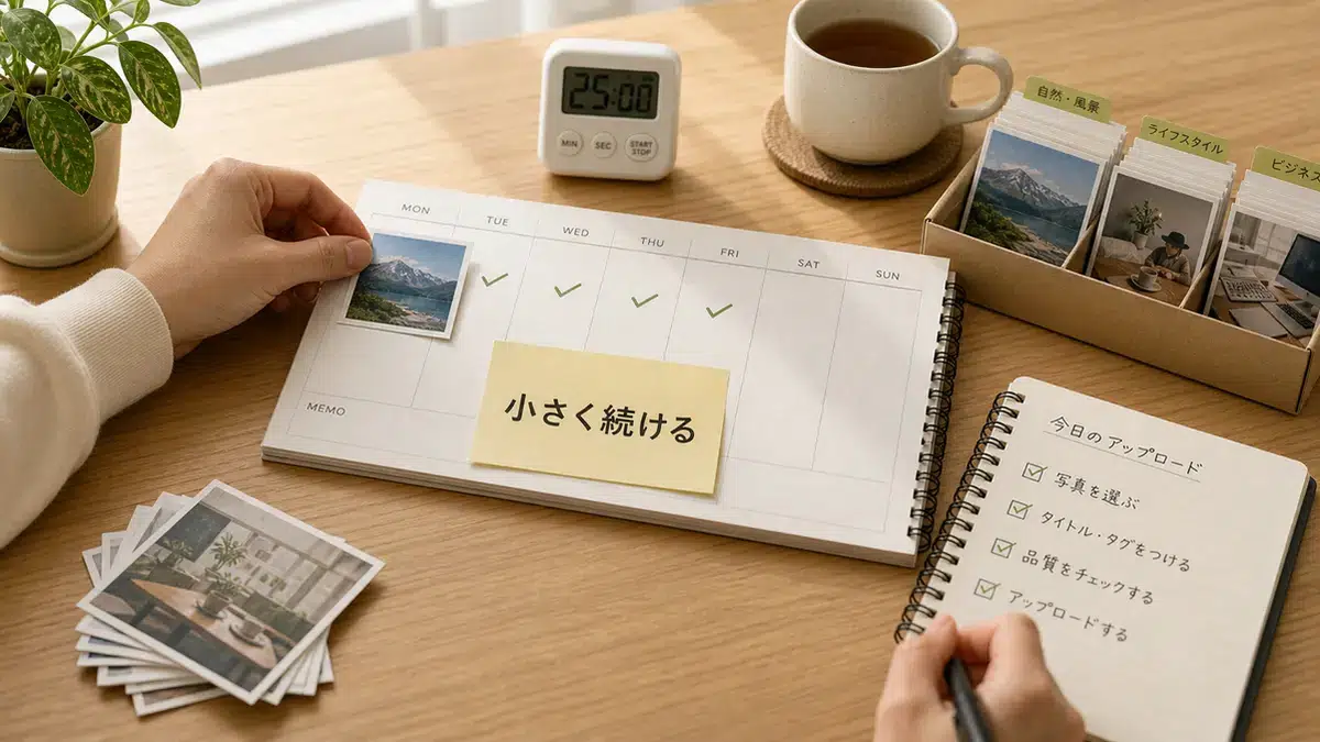 AIストックフォトを小さく続ける作業習慣を表す画像