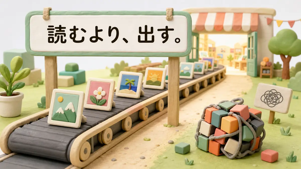 分析より投稿を続けることを表す画像タイルの量産ラインのイメージ
