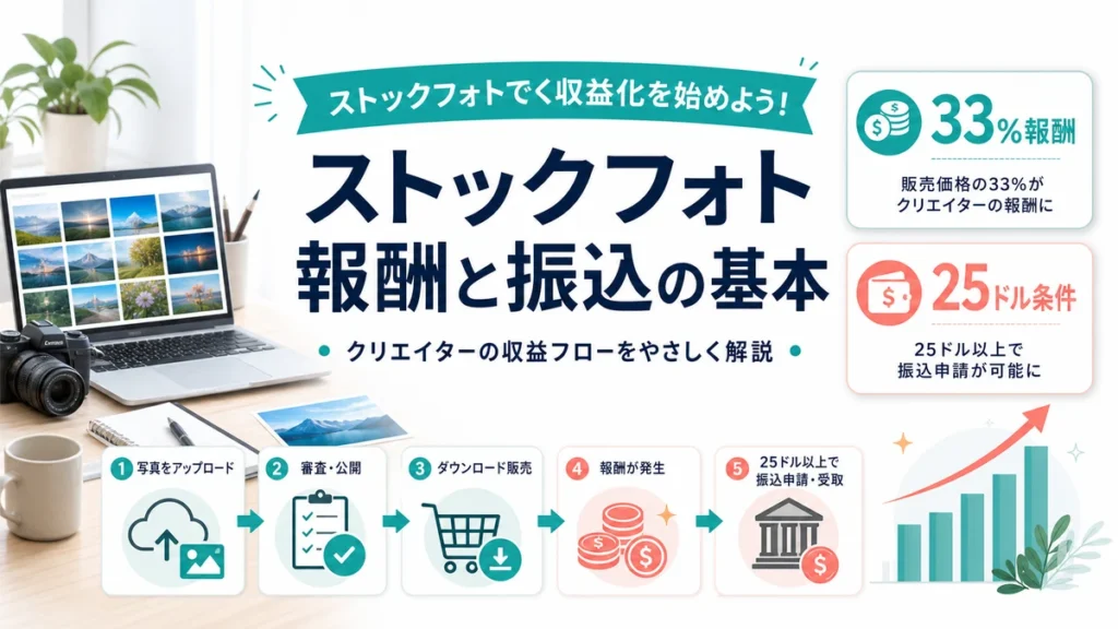 Adobe Stockコントリビューターの報酬率と支払い条件を整理した図解