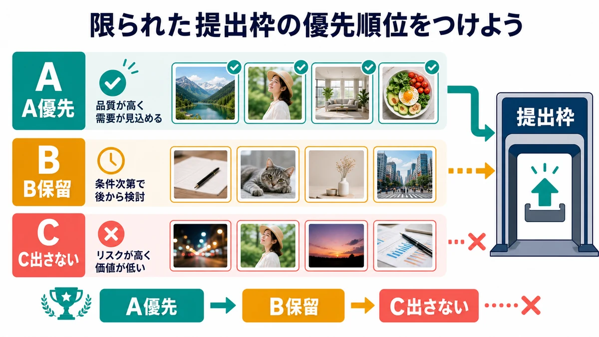 Adobe Stockの提出枠をAランク画像から使う優先順位の図解