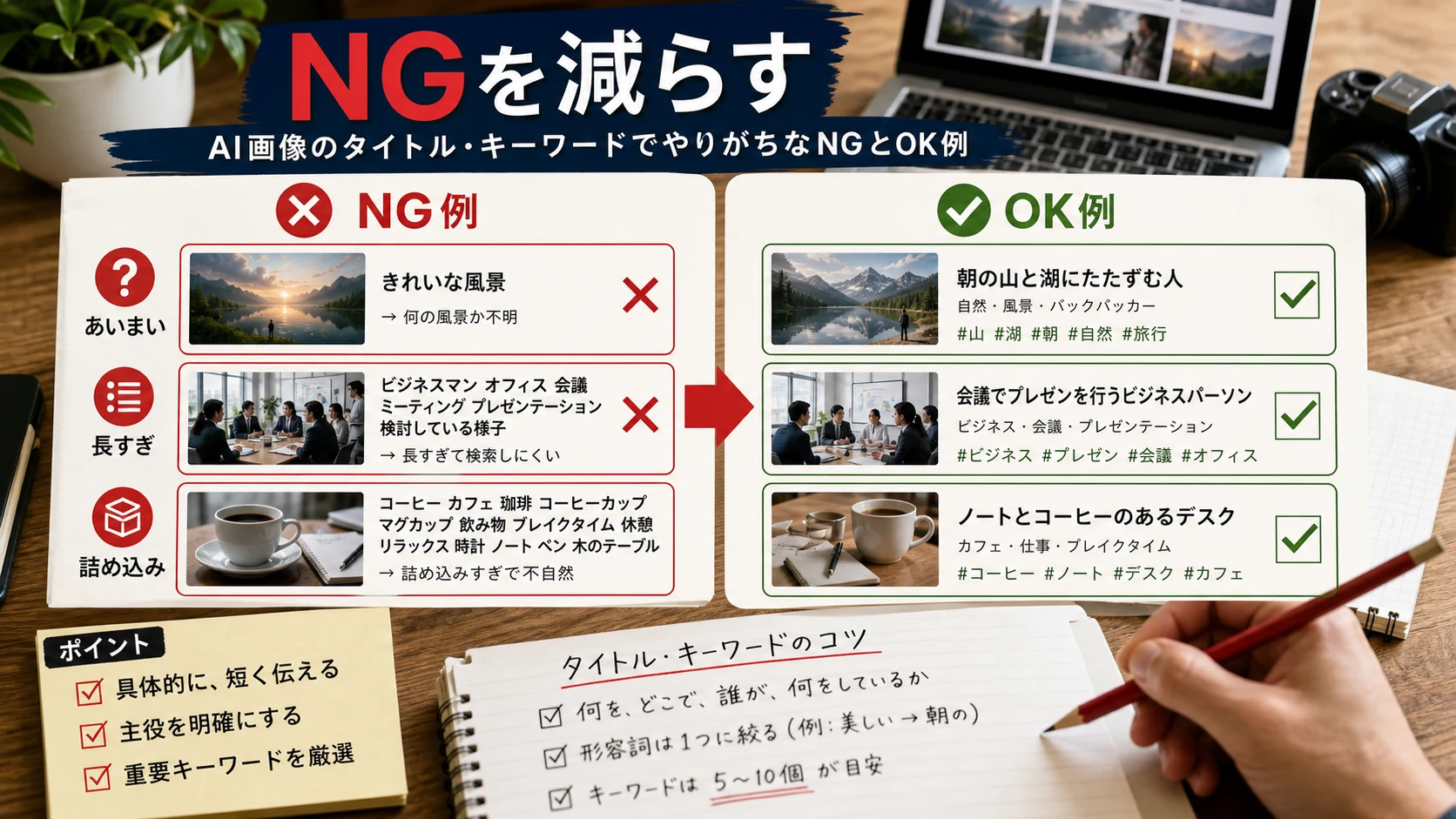 Adobe Stockのタイトルであいまいさや長すぎや詰め込みを減らすチェック