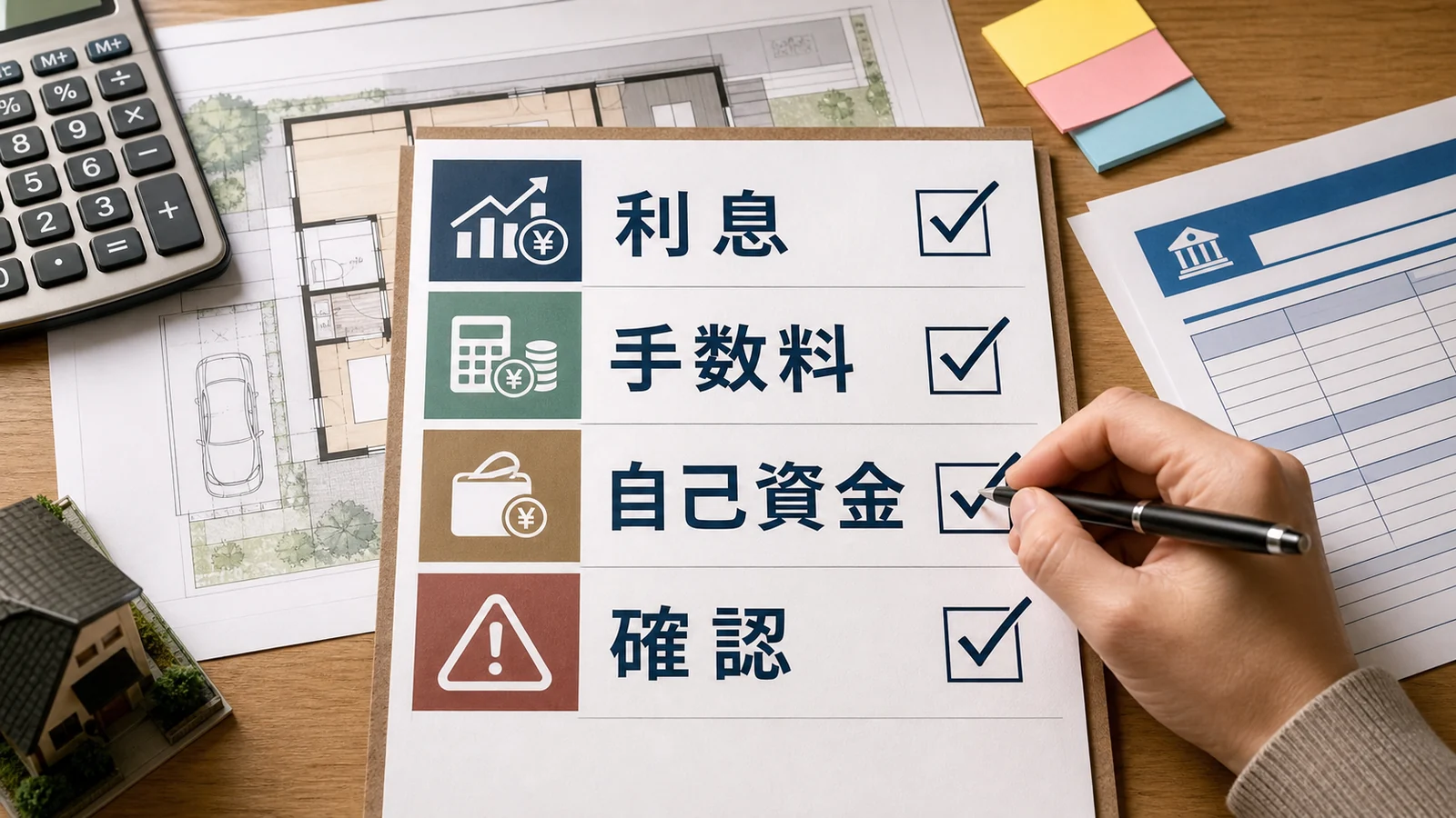一条工務店のつなぎ融資で利息と手数料と自己資金を比較するチェック表