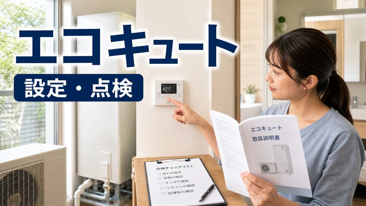 一条工務店のエコキュートの設定と点検を確認する施主