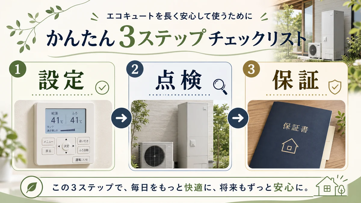 エコキュートを長く安心して使うための設定点検保証の3ステップ