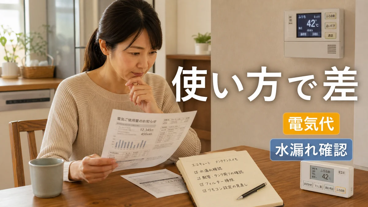 エコキュートの使い方で電気代と水漏れ確認を見直す家計シーン