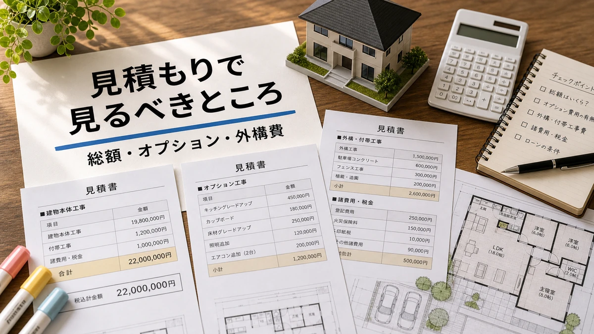 一条工務店の見積もりを確認するための書類と電卓