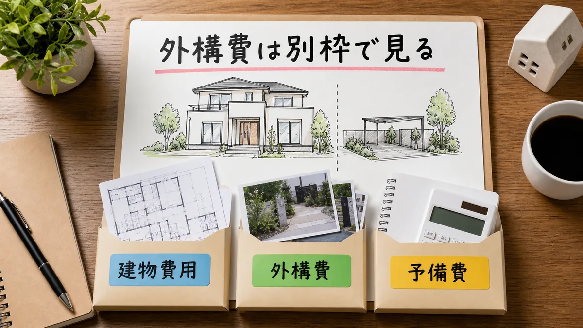 建物費用と外構費を分けて予算管理する図解