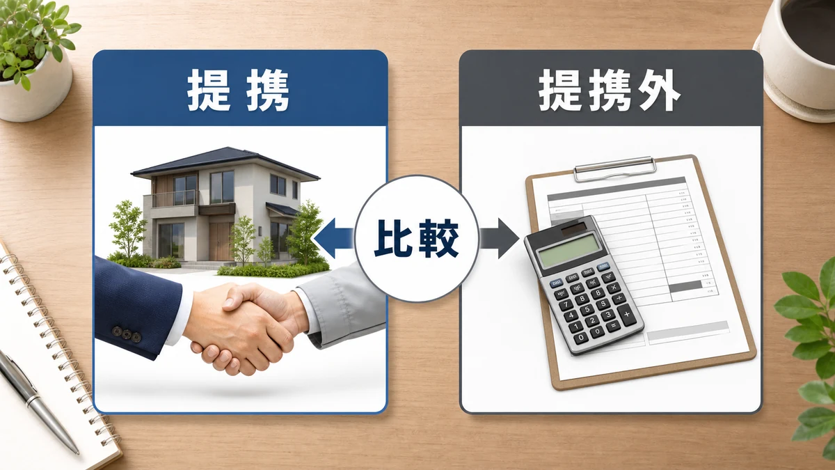 一条工務店の外構で提携業者と提携外業者を比較する図解
