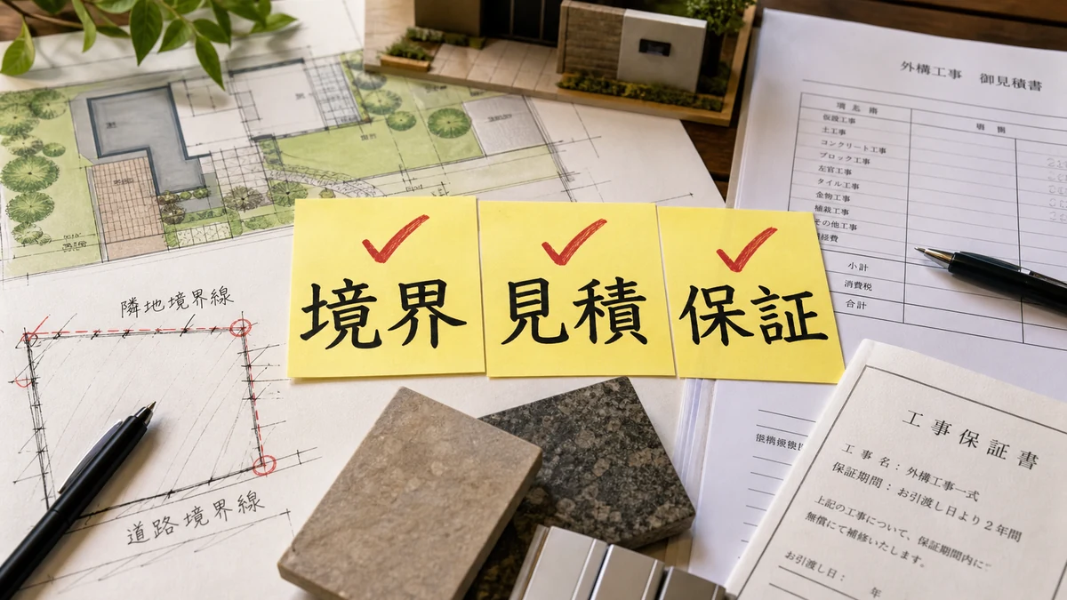 外構業者を決める前に境界と見積もりと保証を確認するチェックリスト