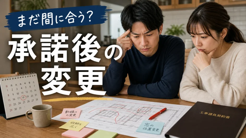 一条工務店の着手承諾後に変更できるか図面を見ながら悩む夫婦