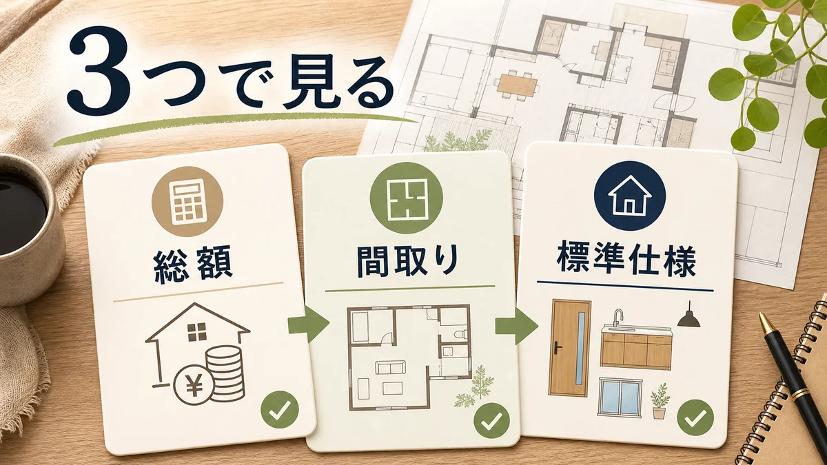 HUGmeを総額と間取りと標準仕様の3つで確認する図解