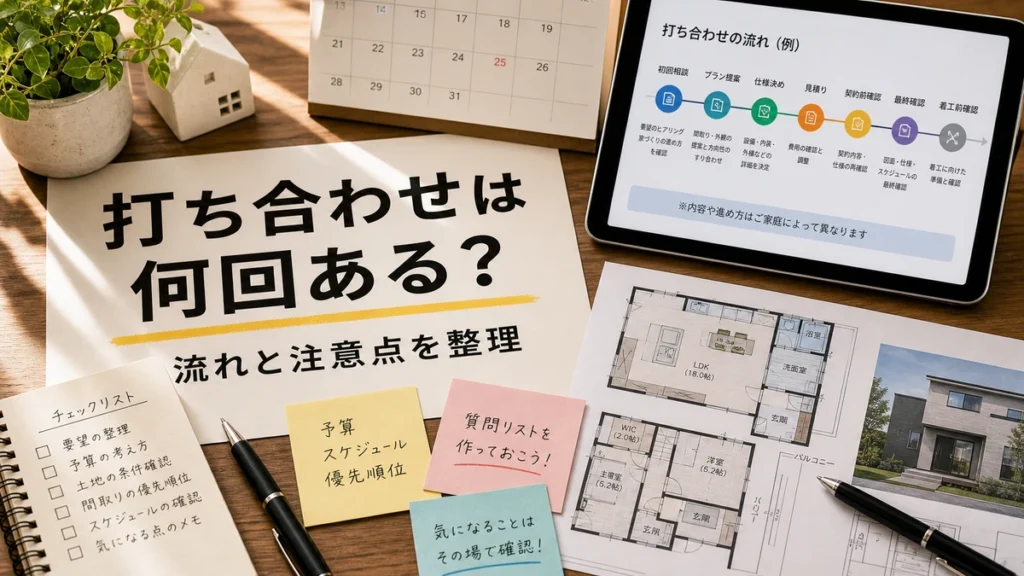 一条工務店の打ち合わせ回数と流れを確認するカレンダーと間取り図