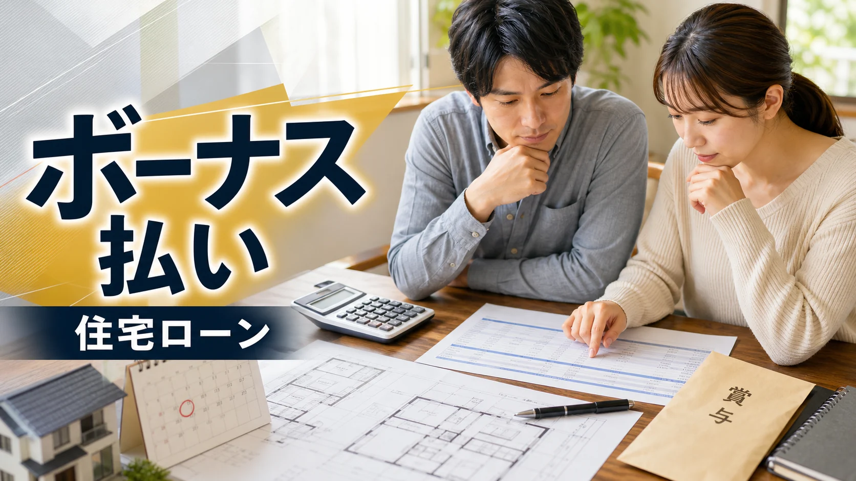 一条工務店の住宅ローンでボーナス払いを使うか夫婦で返済計画を確認するイメージ