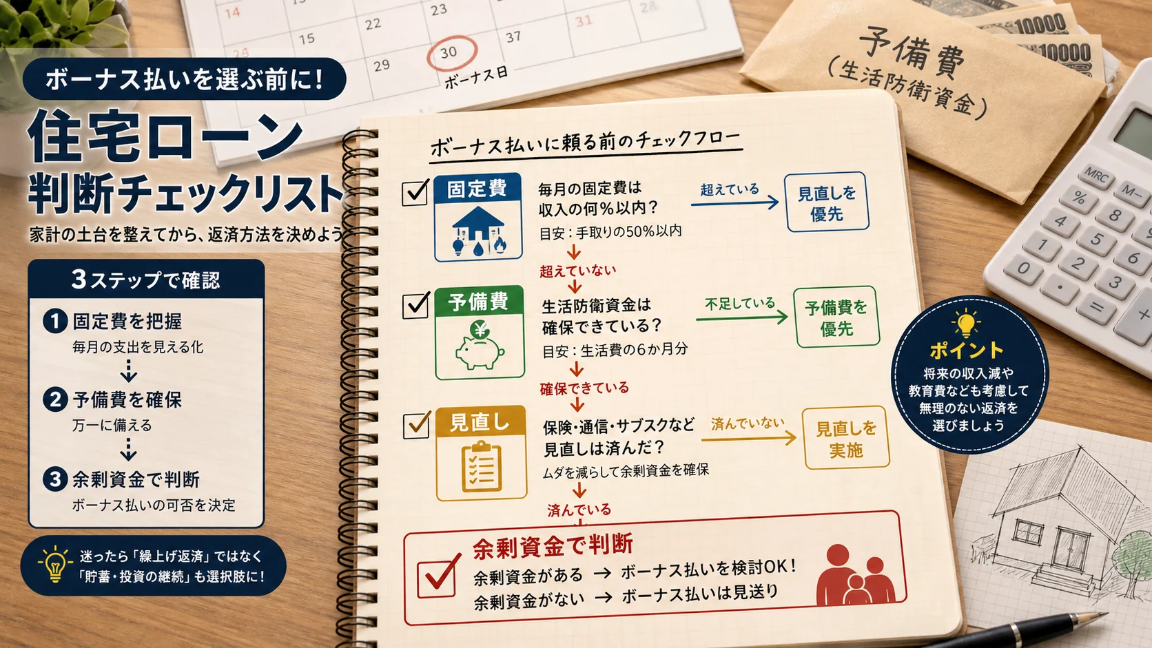 住宅ローンのボーナス払いを選ぶ前に固定費と予備費を確認するチェックリスト