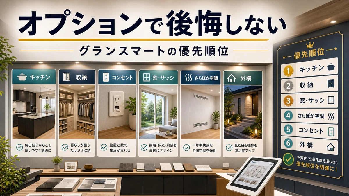 一条工務店グランスマートの設備オプションを比較する家族