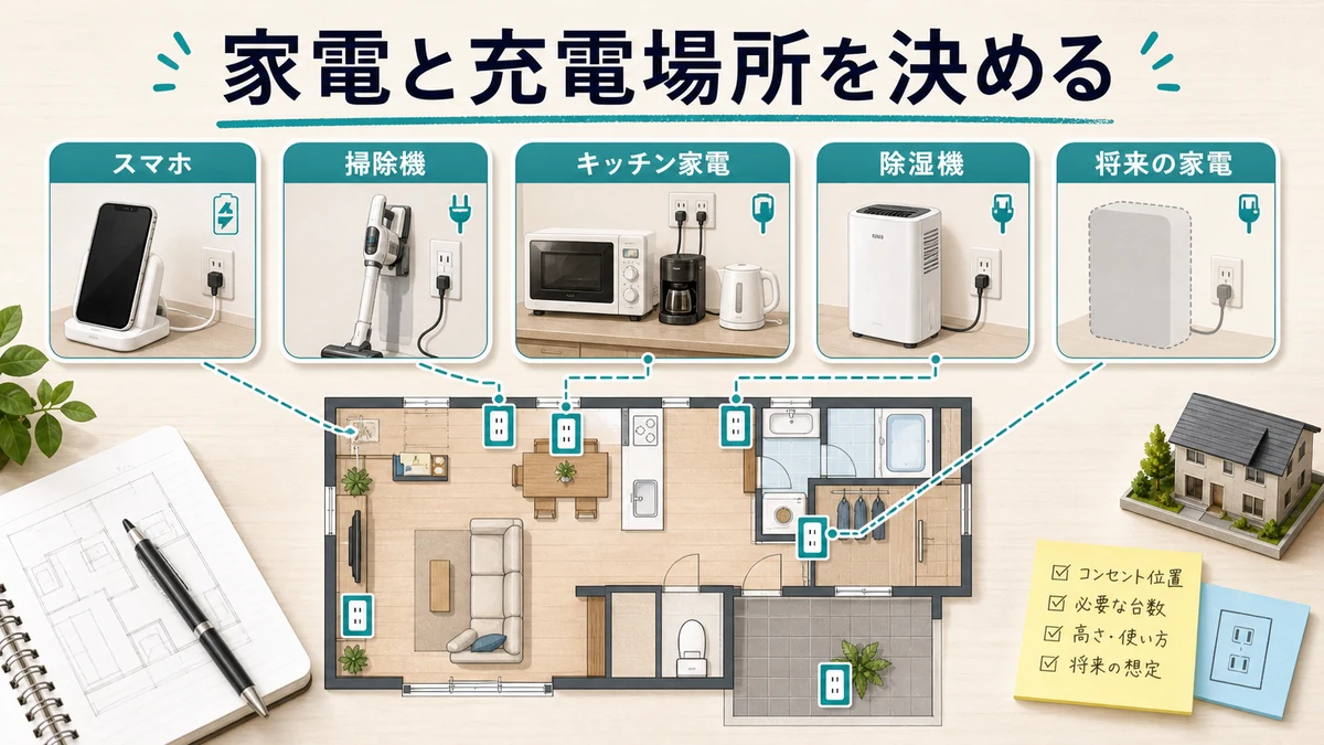 家電と充電場所を整理する図解