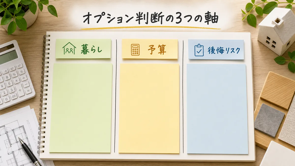 一条工務店のオプションを必要性と後付け可否で判断する図