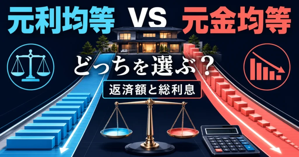 元利均等返済と元金均等返済の二つの返済曲線を比較するビジュアル