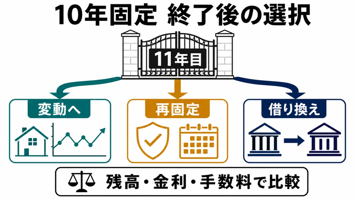10年固定終了後に変動と再固定と借り換えを比較する図