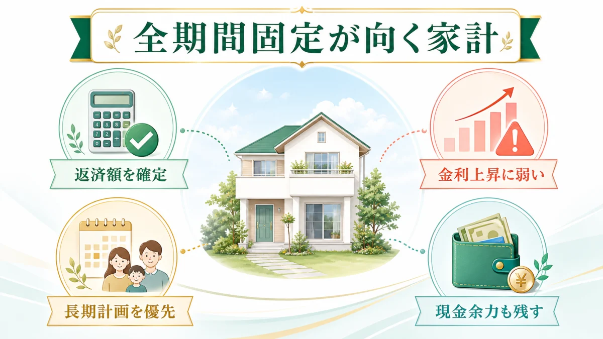 家計の余力と金利不安から全期間固定を選ぶ判断図