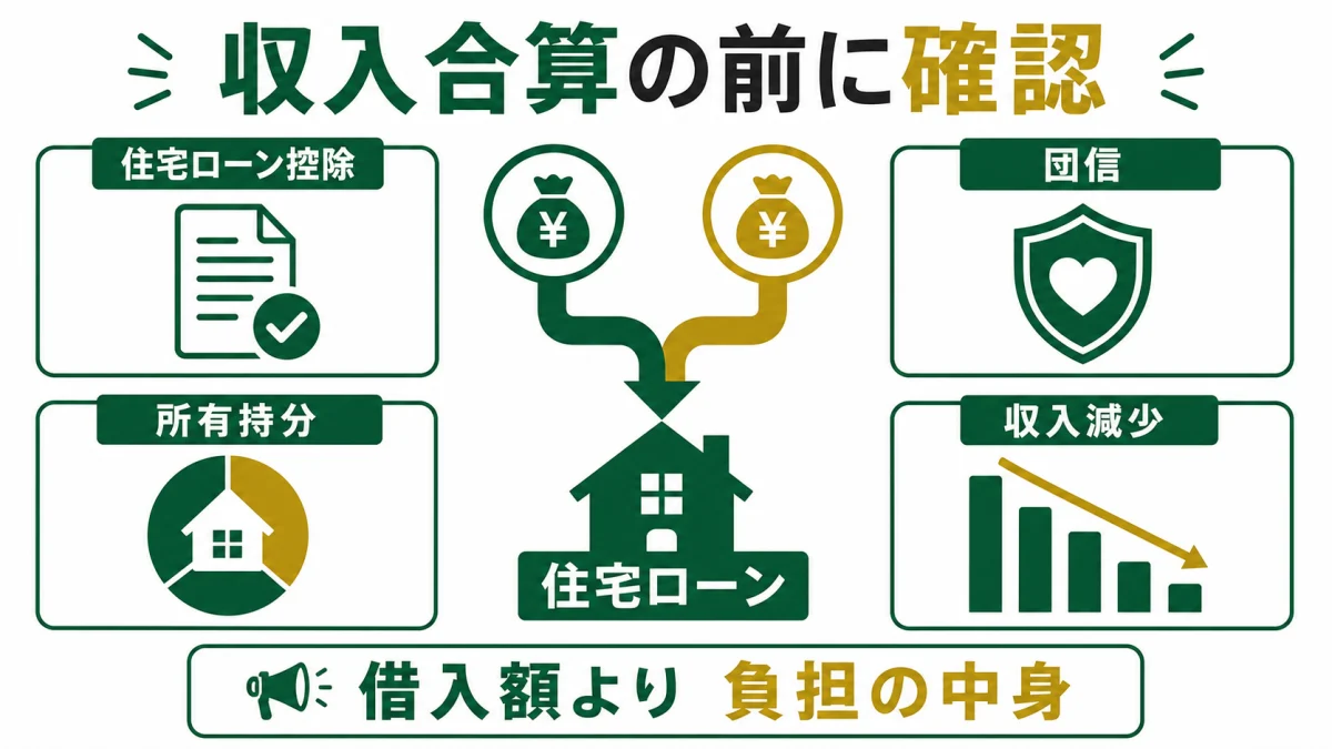 収入合算の控除と団信と持分と収入減少を確認する図