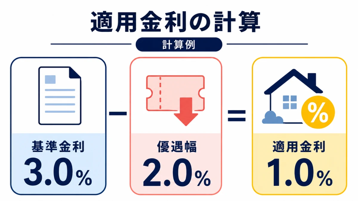 基準金利から優遇幅を引いて適用金利を求める計算図
