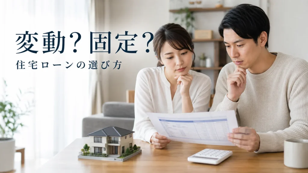 住宅ローンの変動金利と固定金利を比較して考える夫婦のイメージ