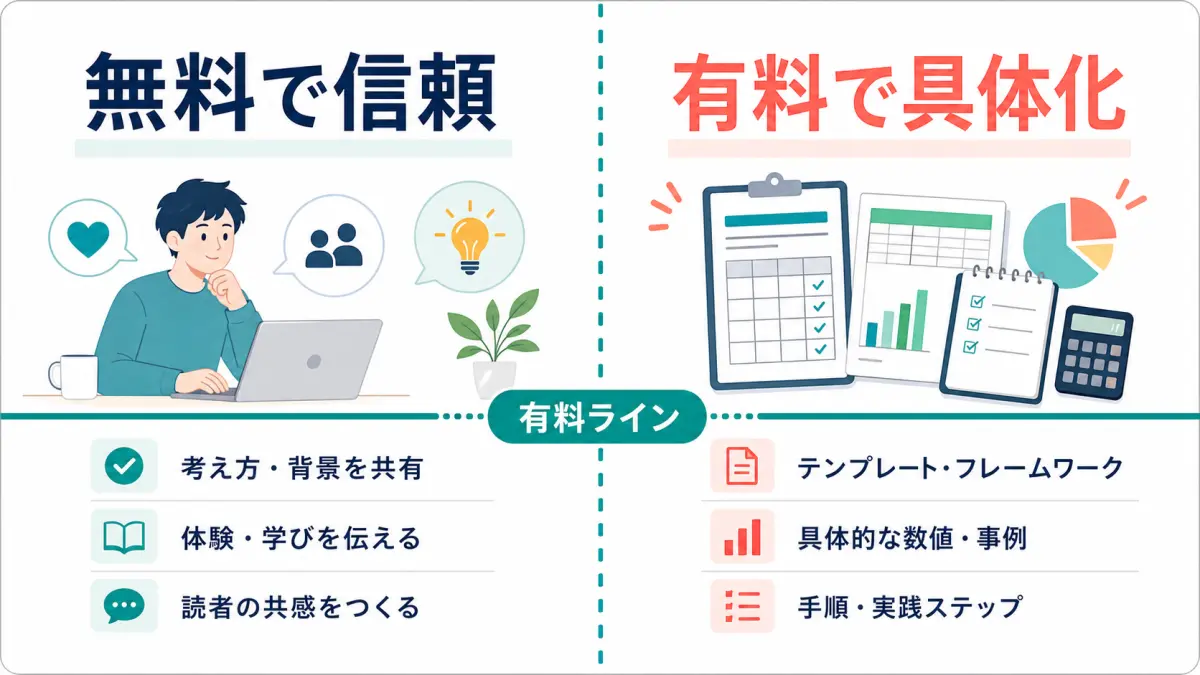 無料部分と有料部分を有料ラインで分ける図解