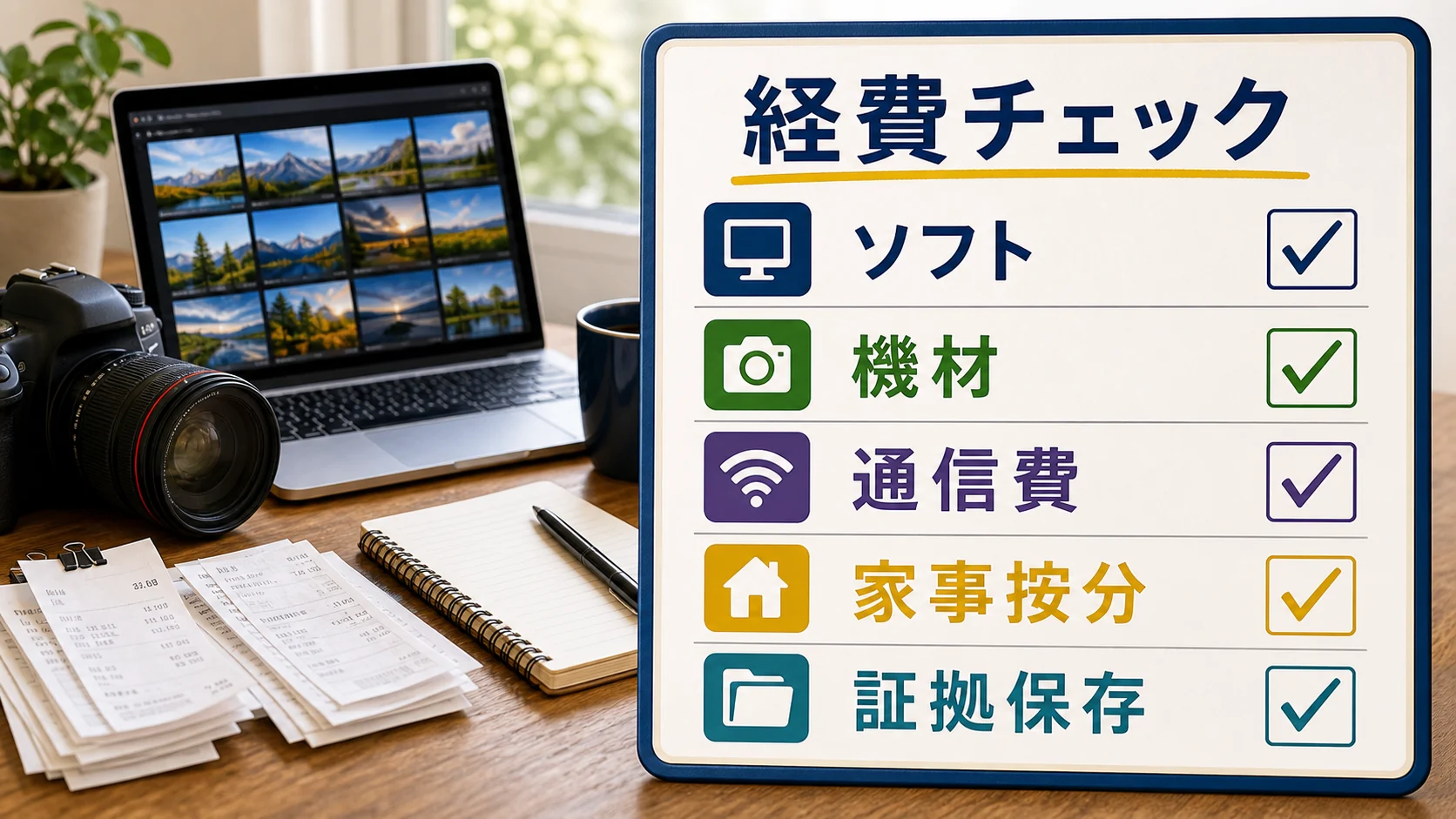 ストックフォト副業で経費にするものと家事按分や証拠保存を確認するチェック