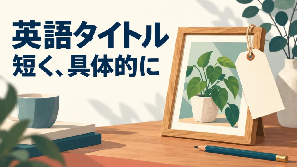 植物の画像に説明札を付ける、英語タイトルを短く具体的に作る表紙