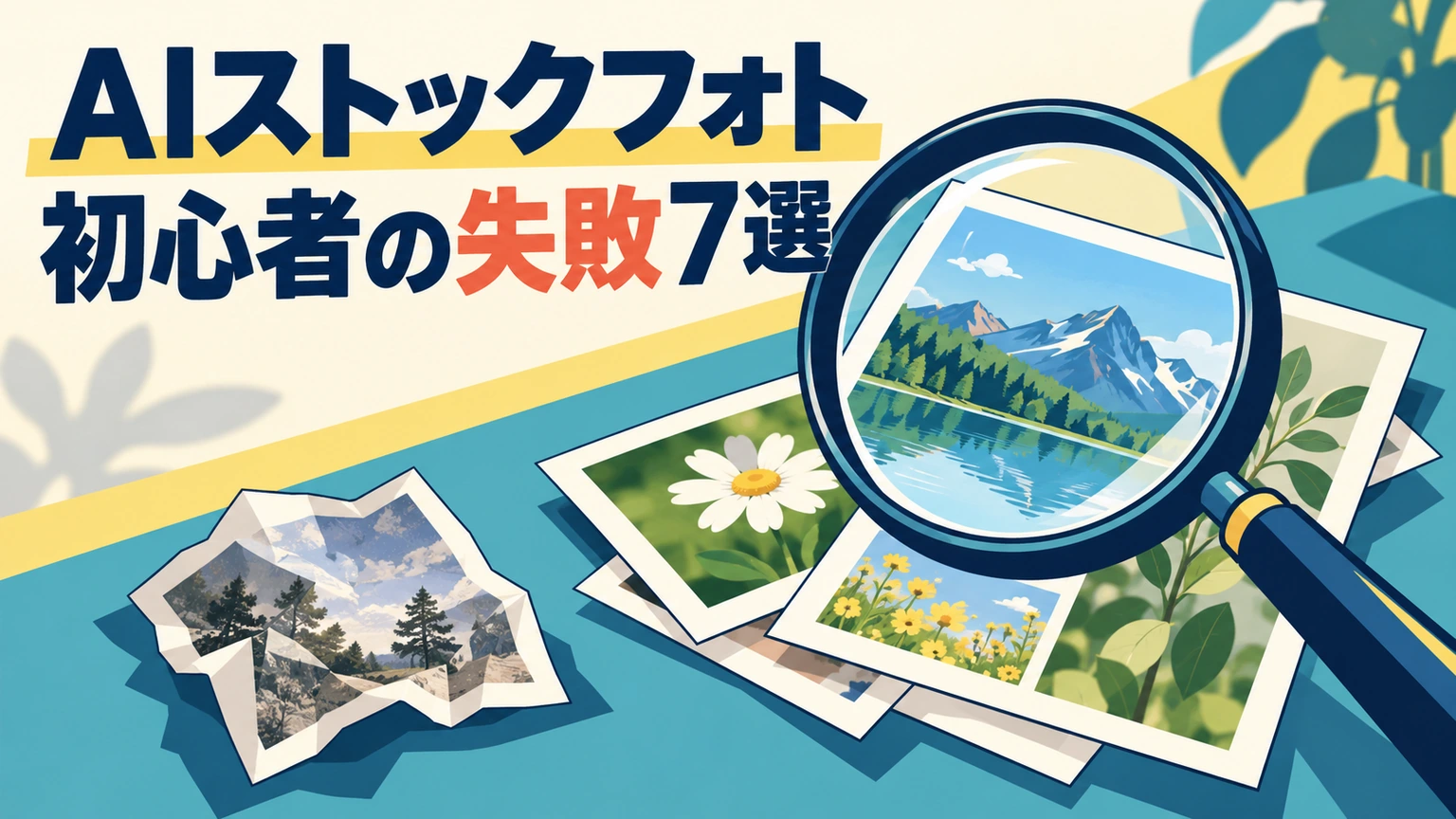 AIストックフォトの候補を虫眼鏡で確認する初心者の失敗7選の表紙