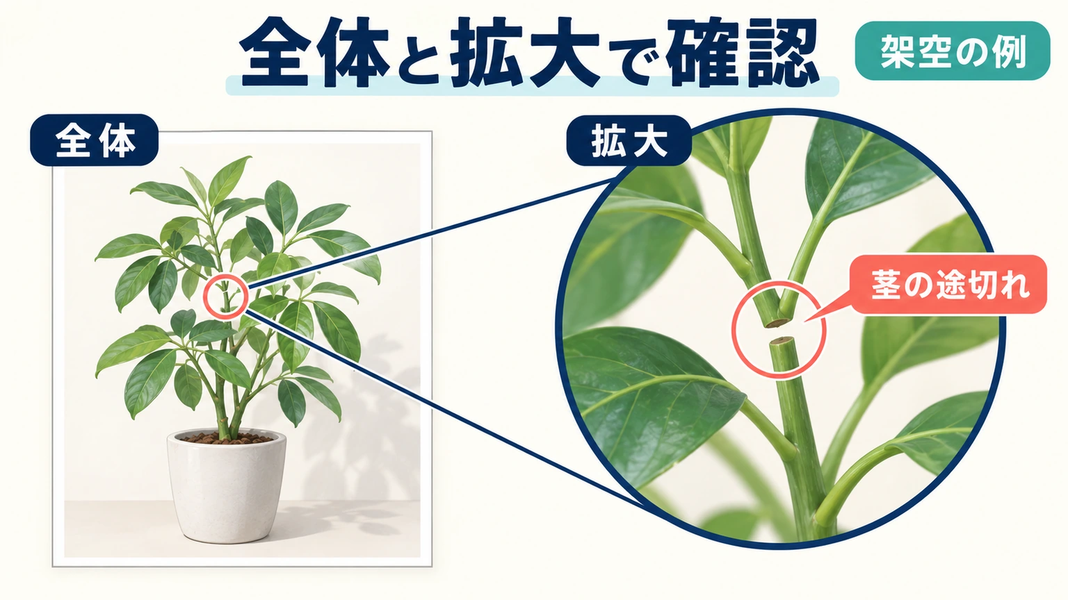 架空の植物素材を全体と拡大で比較し細部の破綻を確認する例